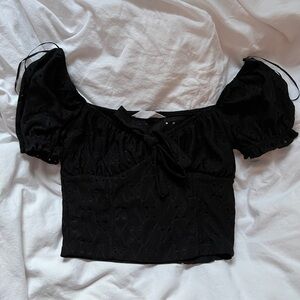 Bluenotes Black Puff Sleeve Bow Blouse